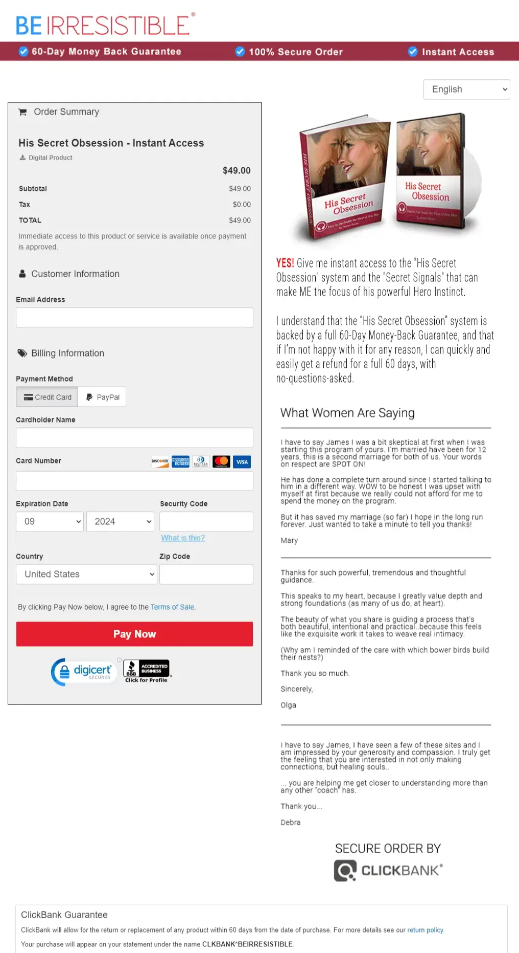 His Secret Obsession Secure Checkout